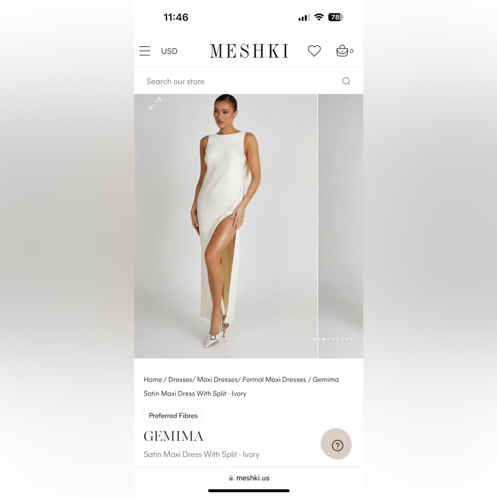 NWT Meshki GEMIMA Satin Maxi Dress in Ivory